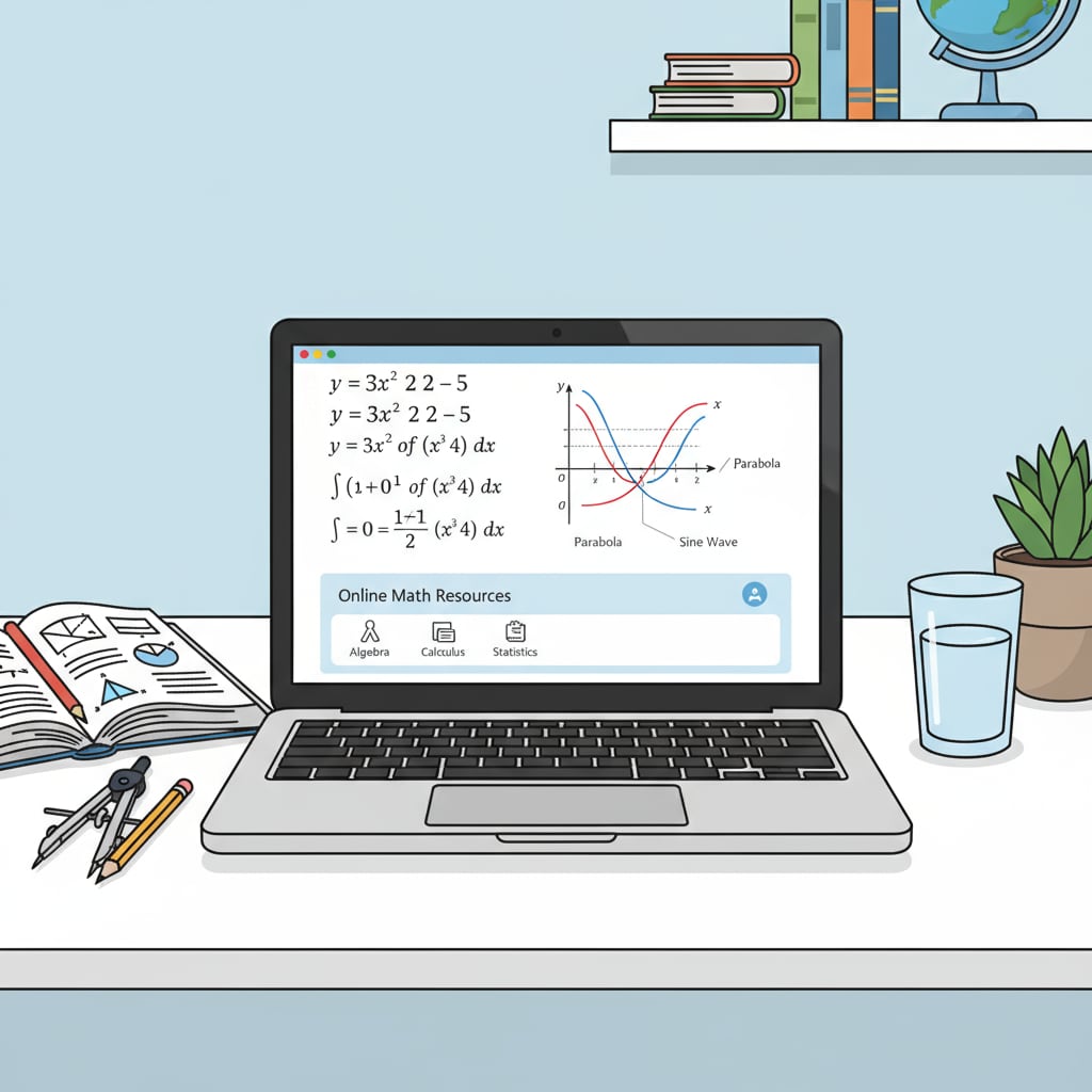 High school student using online resources for math skills improvement and standardized test preparation