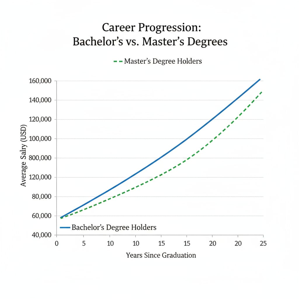 Graph comparing career progression of graduates with bachelor's and master's degrees related to career choices