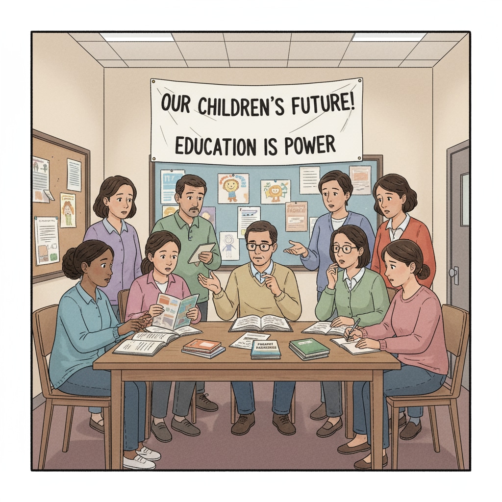 Parents in a low-income community discussing their children's education