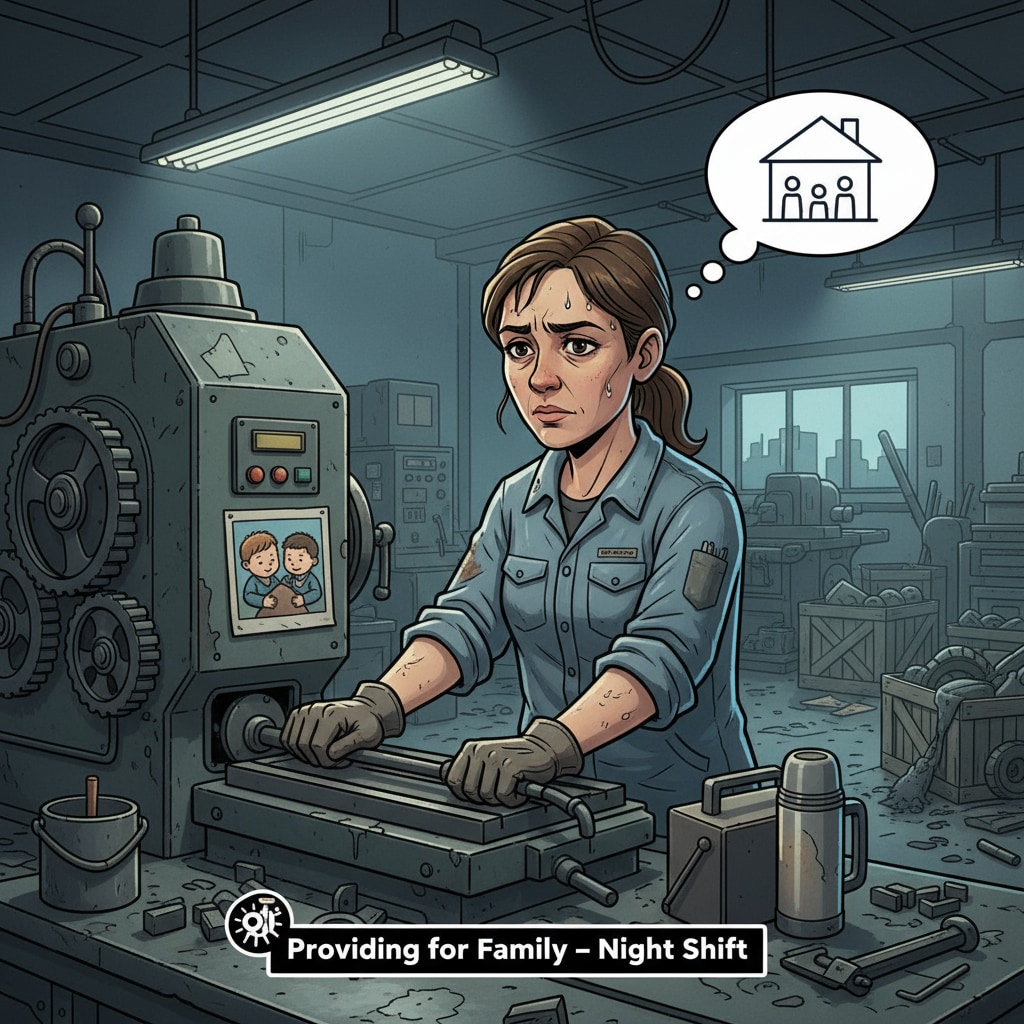 A low-income parent working long hours to support the family