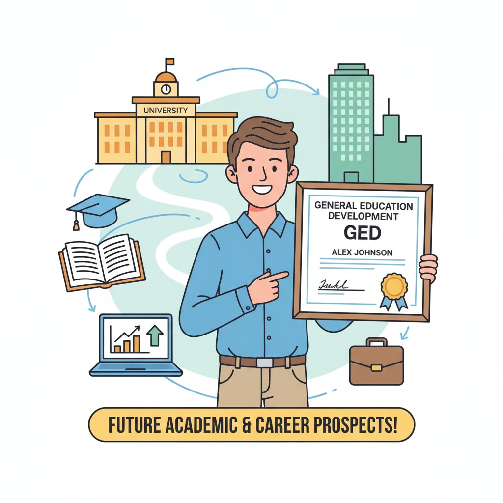 A young person is smiling while holding a GED certificate, looking confident about their future academic and career prospects. A person celebrating obtaining a GED certificate as part of their academic journey after dropping out of high school.