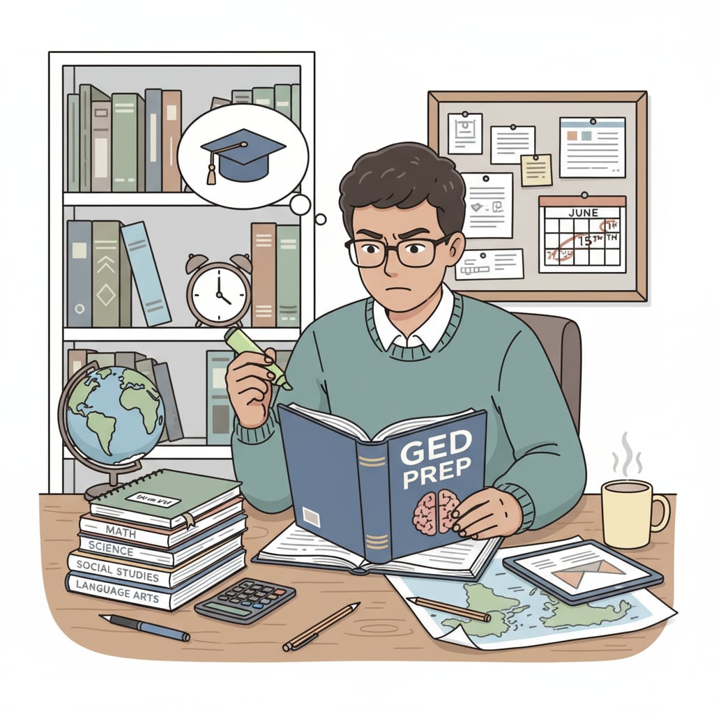 A student studying for GED test as part of their academic planning, considering high school dropout