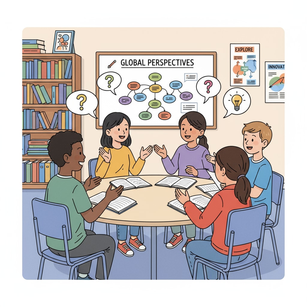 Classroom with diverse students discussing, highlighting the openness of school education against family ideological limitations