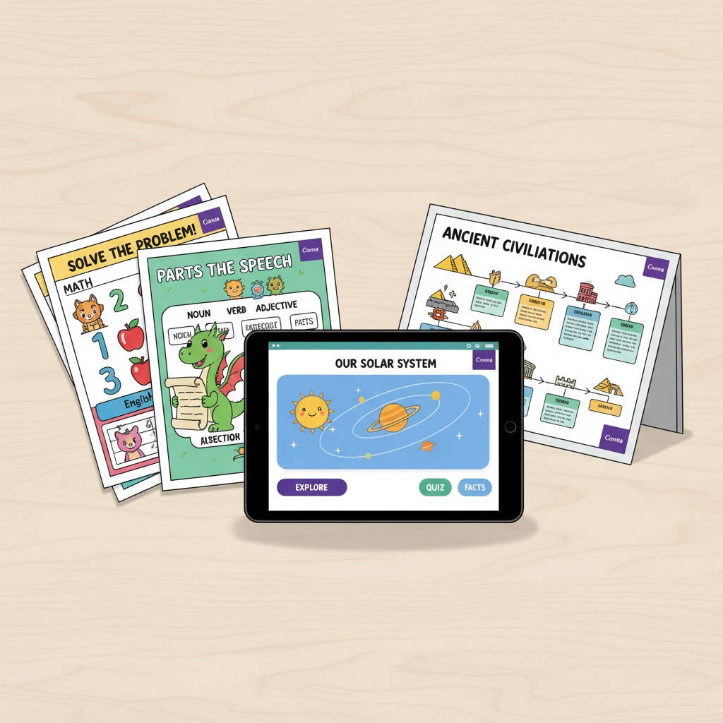 Educational materials created with Canva for K-12 courses and resources