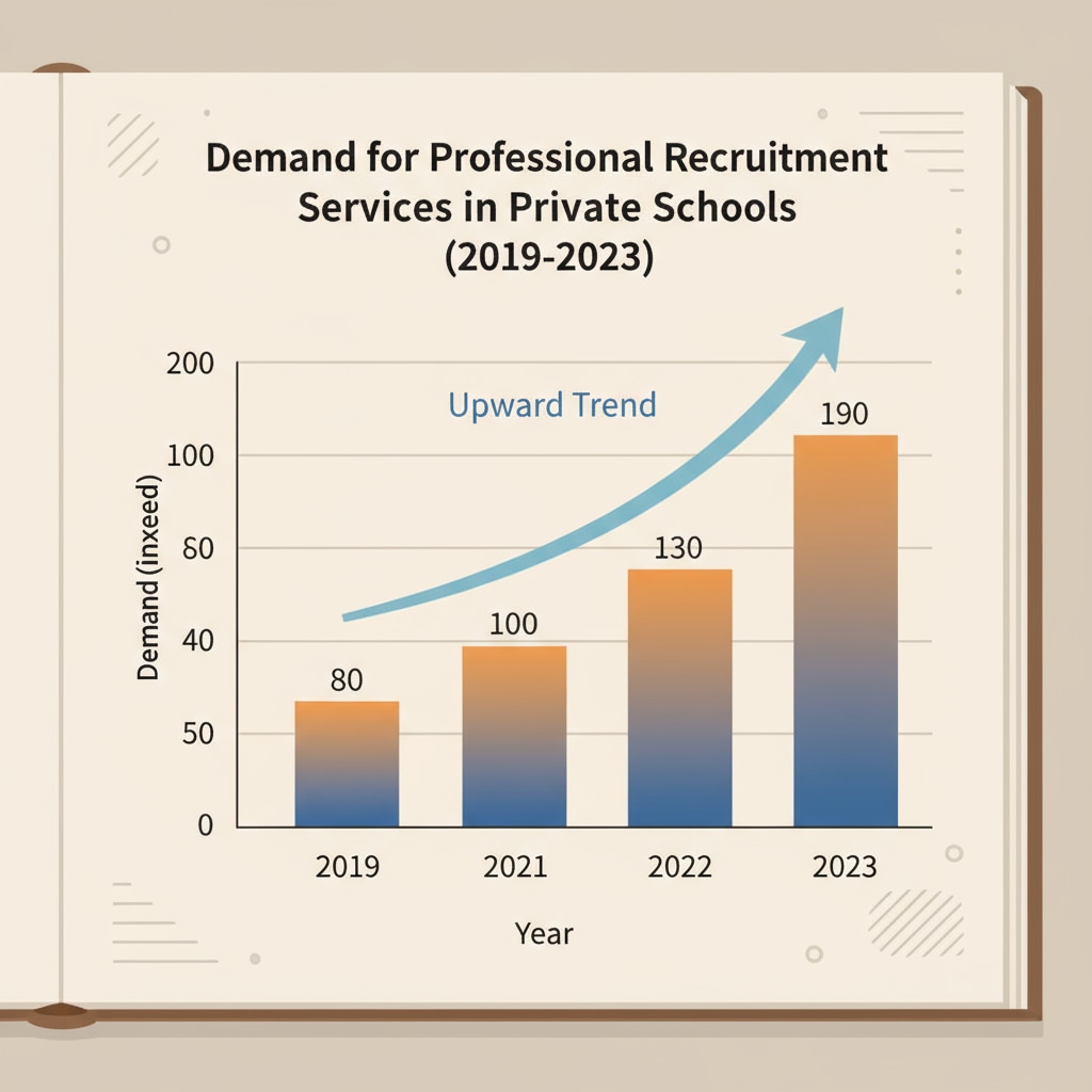 A bar graph showing the upward trend of the demand for professional recruitment services in private schools over the past few years. Graph depicting the increasing demand for private school recruitment services in relation to business feasibility