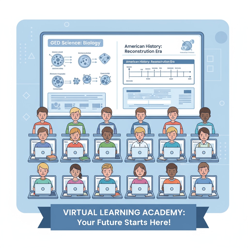Students studying GED online courses in a virtual classroom