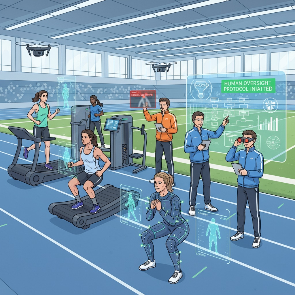 Athletes training under the watchful eyes of coaches to prevent AI cheating in line with sports team regulations and academic integrity principles