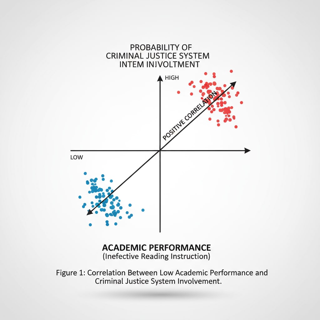 Graph showing the connection between academic performance affected by reading teaching methods and the school-to-prison pipeline