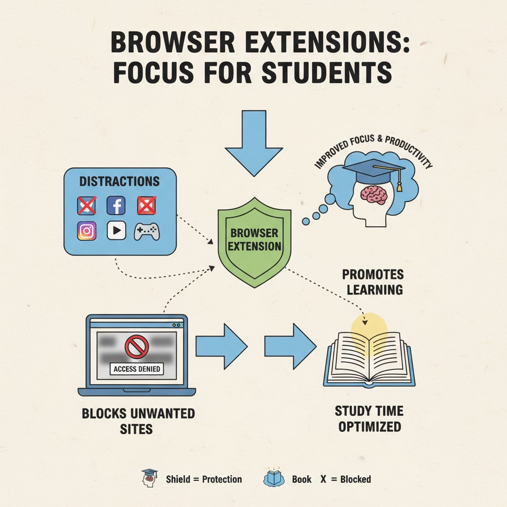 A visual representation of how a browser extension blocks distractions to maintain attention