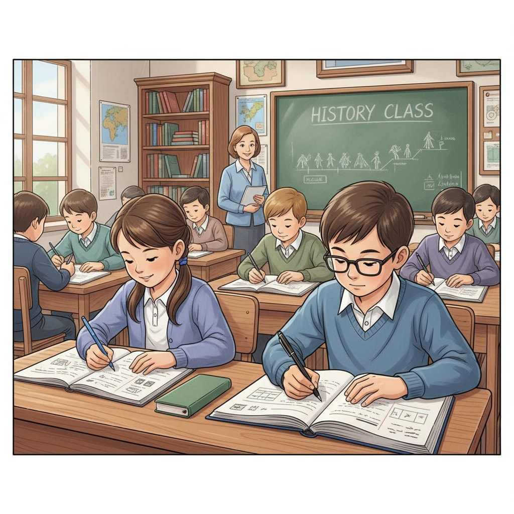 A classroom scene where students are writing with pens and using paper notebooks to learn, showing a traditional teaching environment. Students engaged in traditional pen-and-paper learning in a Swedish classroom, related to educational transformation from digital to traditional teaching methods
