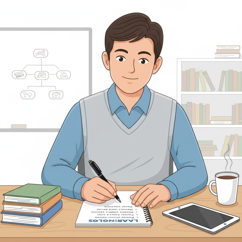 A person making a list of learning goals on a notepad, with a pen in hand A person defining new learning goals as part of their life restart and learning opportunity pursuit