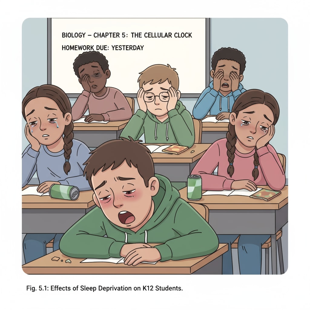 K12 students suffering from sleep deprivation affecting their mental state and ability to make autonomous decisions.