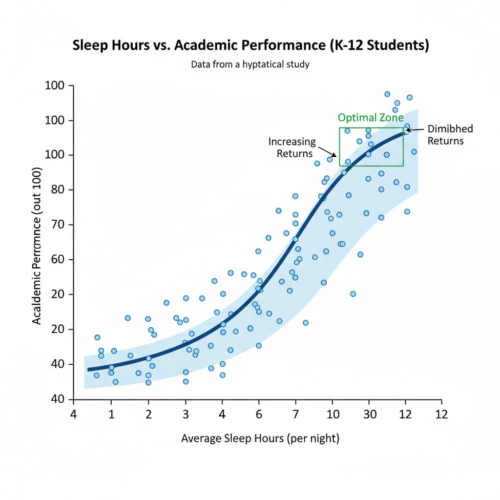 Graph depicting the impact of sleep on K12 students' academic performance, related to their mental health and autonomous decision - making regarding sleep.