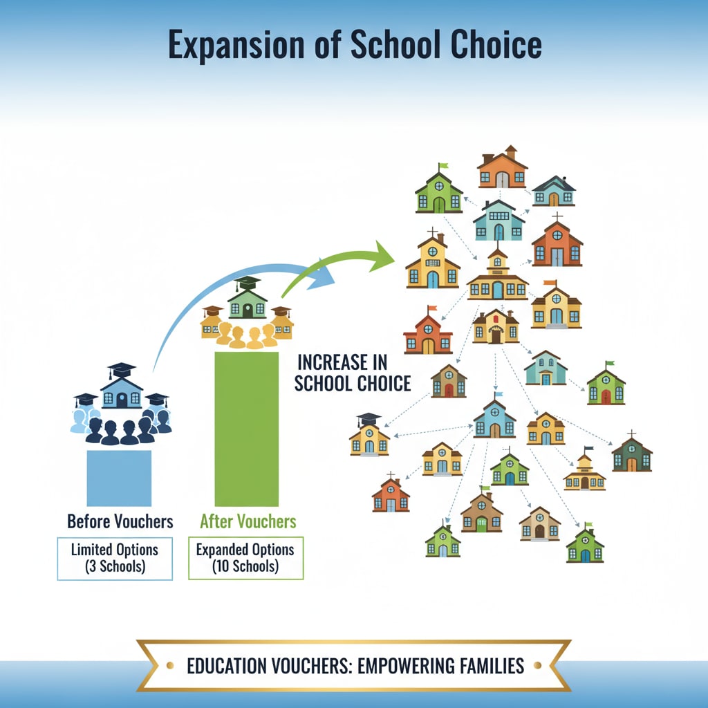 Graph depicting the growth of school choice in K12 education due to education vouchers in an education marketization context