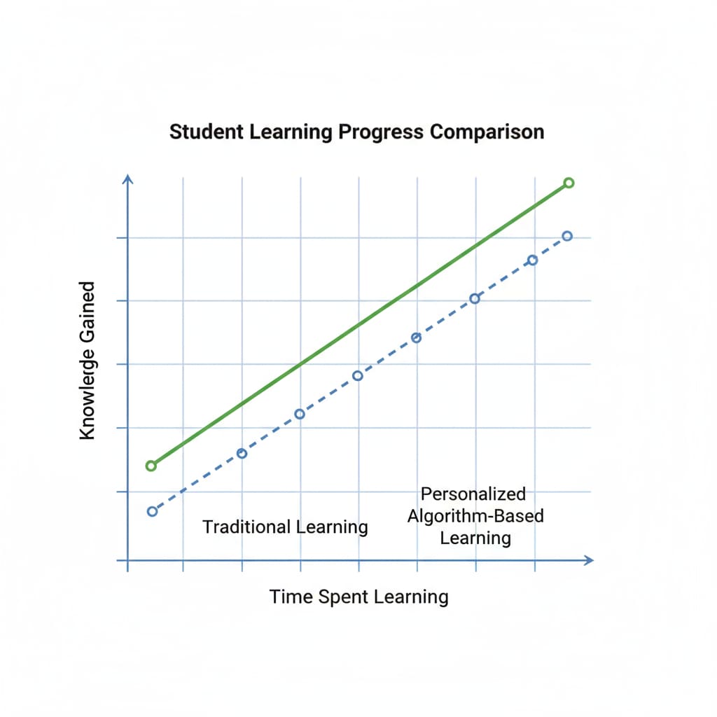 Graph comparing traditional and algorithm - based learning progress