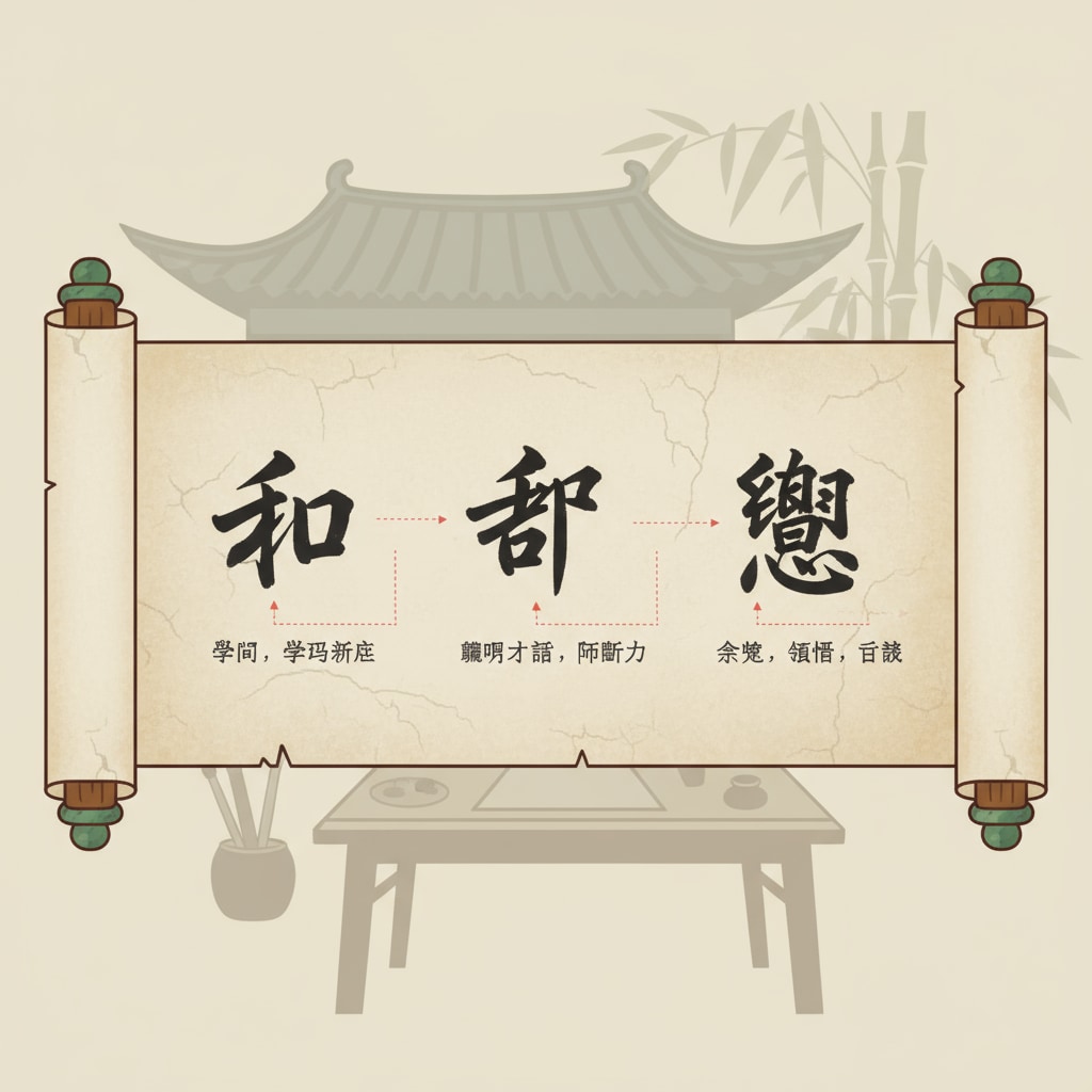 An ancient Chinese scroll with characters related to Ancient Chinese text showcasing characters related to the concept of