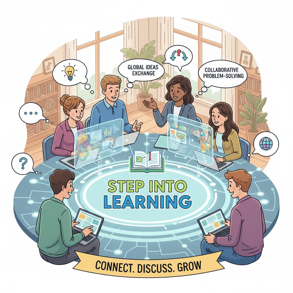 Students are engaged in a lively discussion on different ideas within the Step Into Learning platform, highlighting the social learning aspect. Students discussing on the uncensored social learning platform Step Into Learning