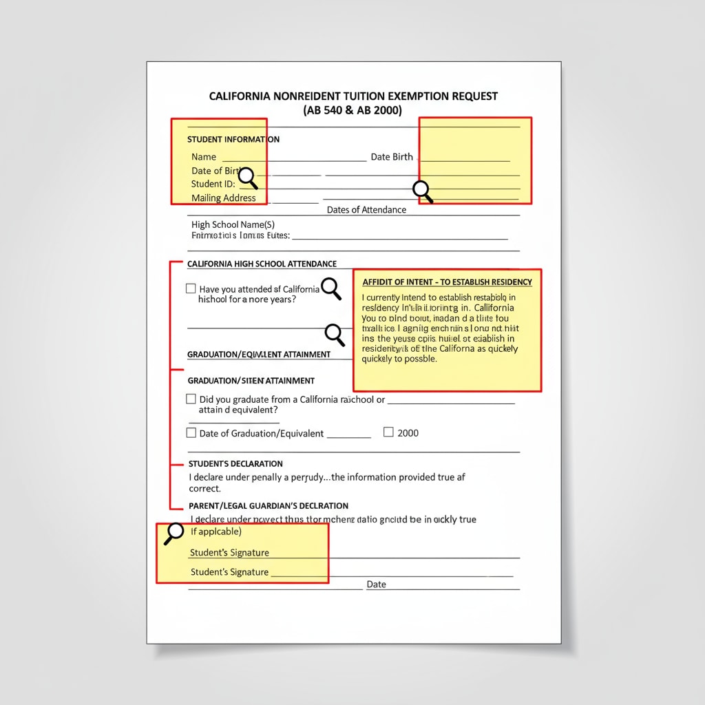 AB-540 form layout for determining resident status at California community colleges