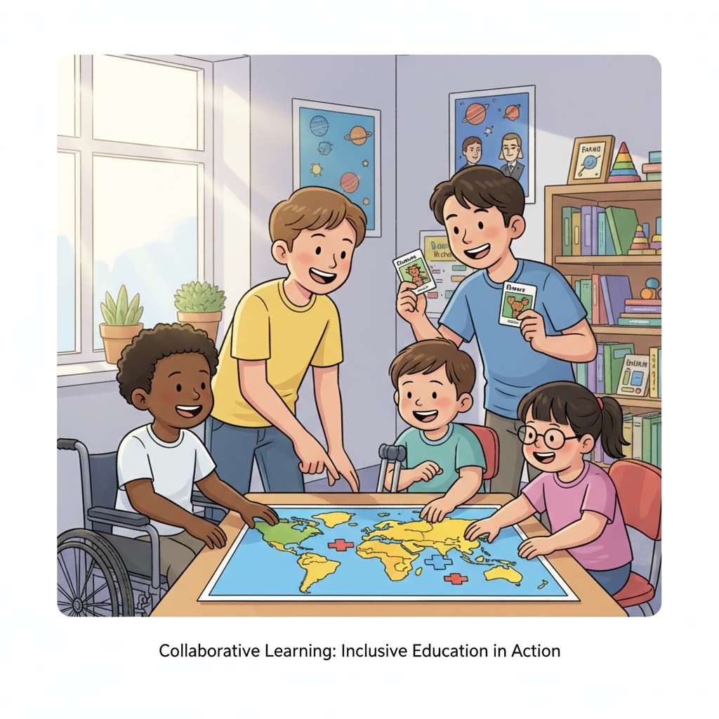 Special education students and older students in an educational activity during summer jobs
