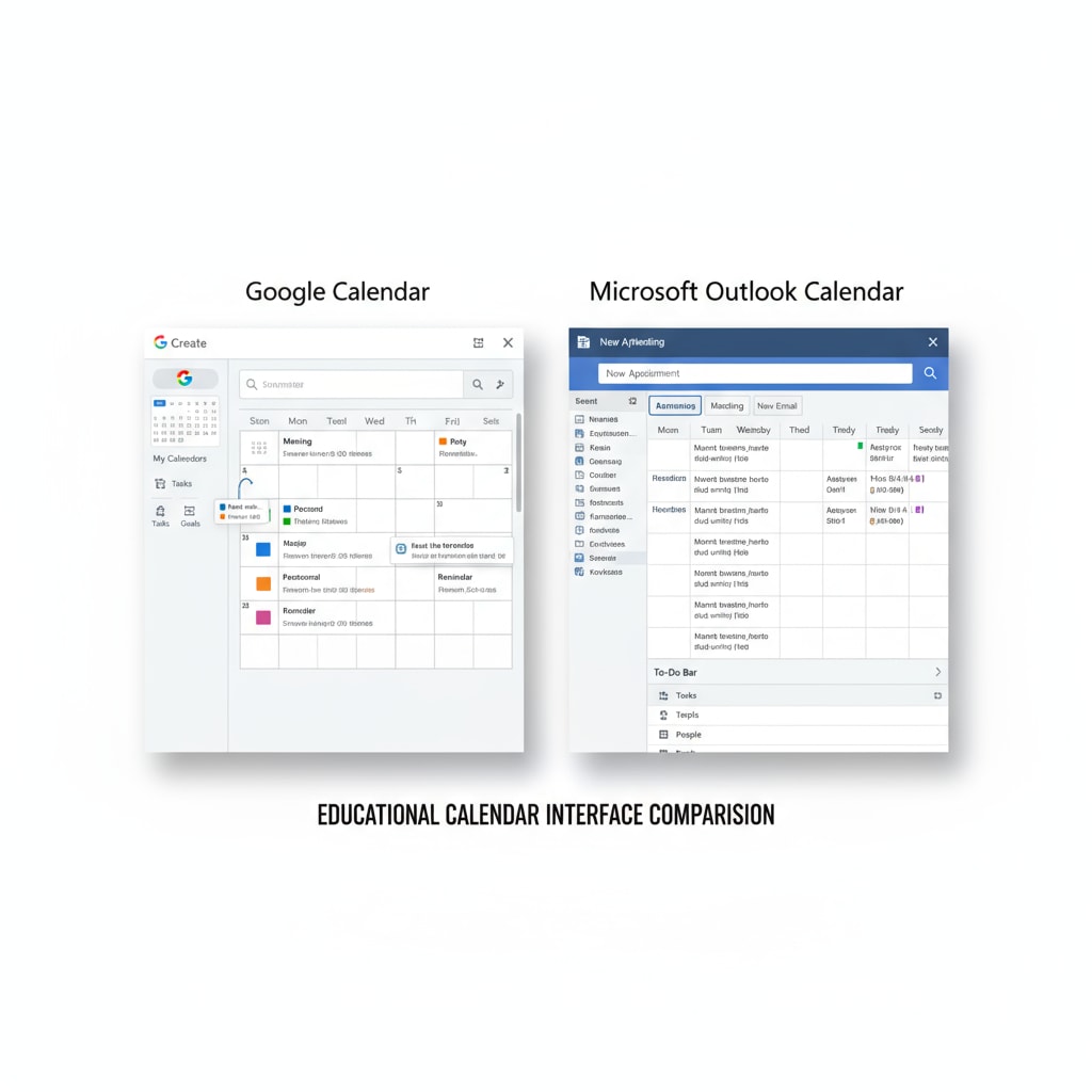 Comparison of Google Calendar and Microsoft Outlook Calendar interfaces for K12 students' organizational needs