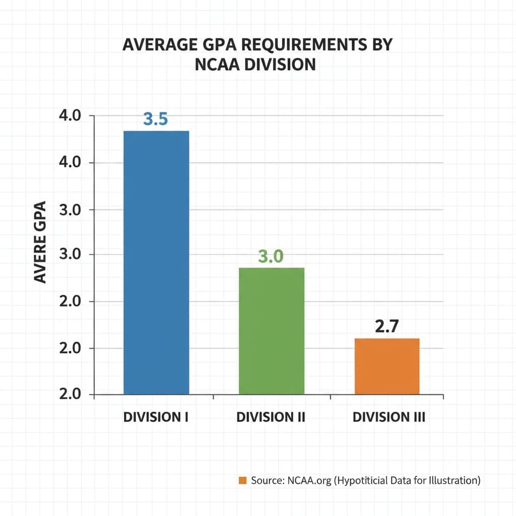 Graph showing GPA requirements for different NCAA college divisions, relevant to college admissions and academic requirements for student-athletes