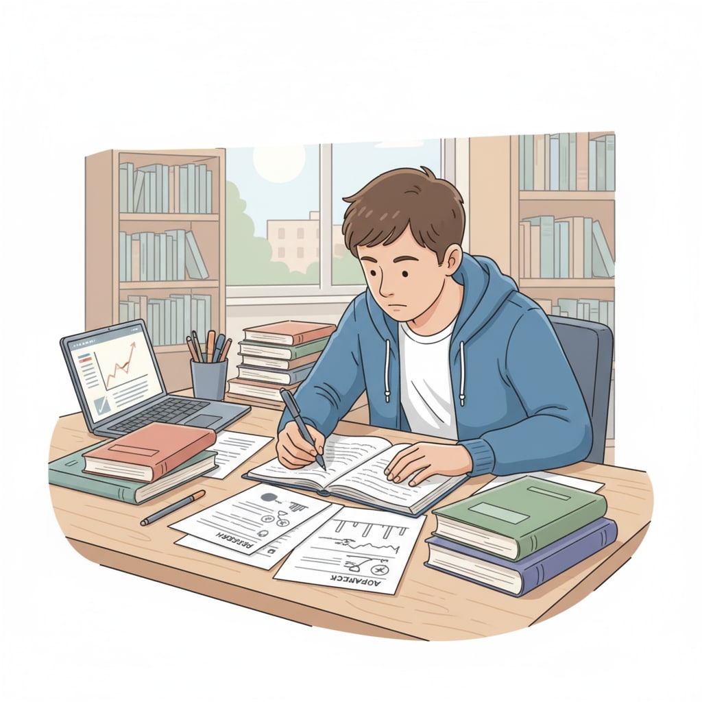 A student engaged in academic report writing