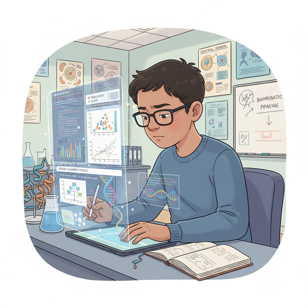 K12 student working on bioinformatics programming project for better academic performance and potential scholarships