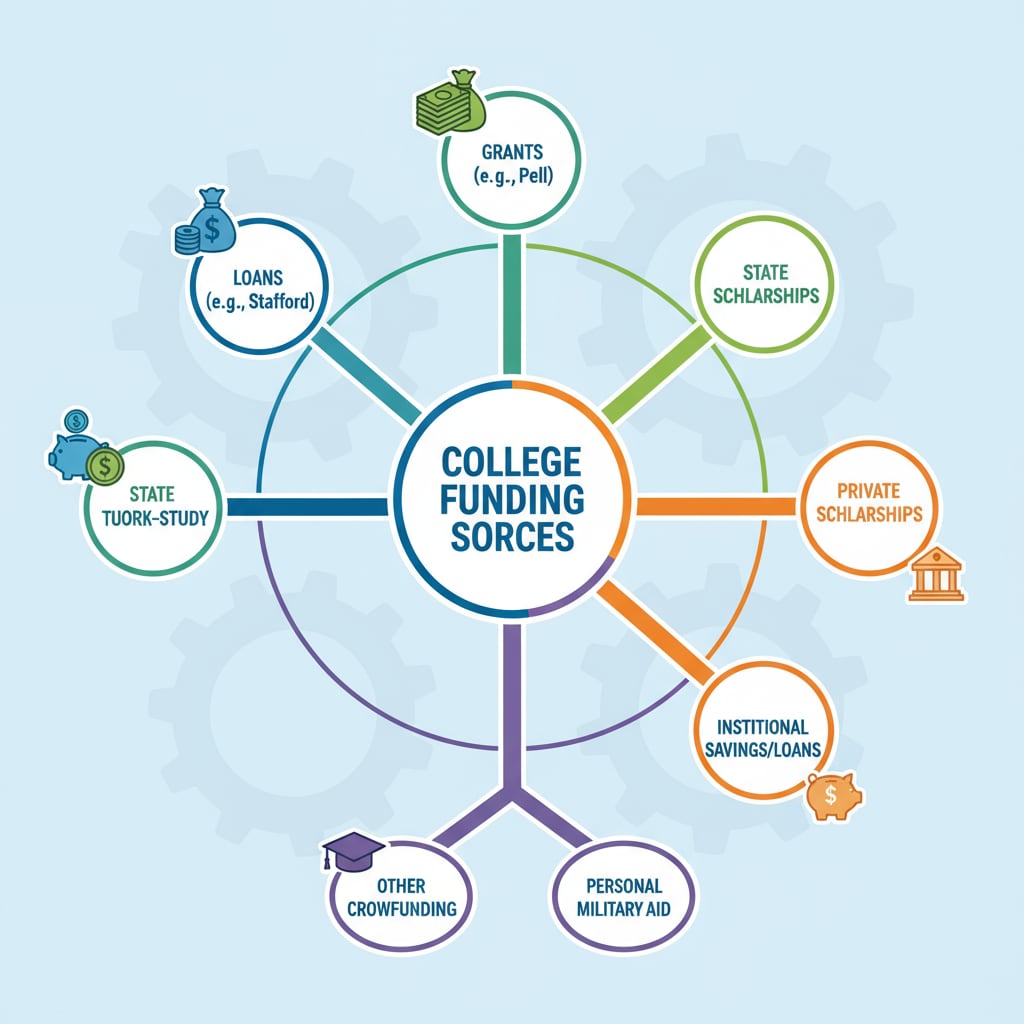Chart showing sources related to sheltered pending status, college financial aid, scholarship opportunities