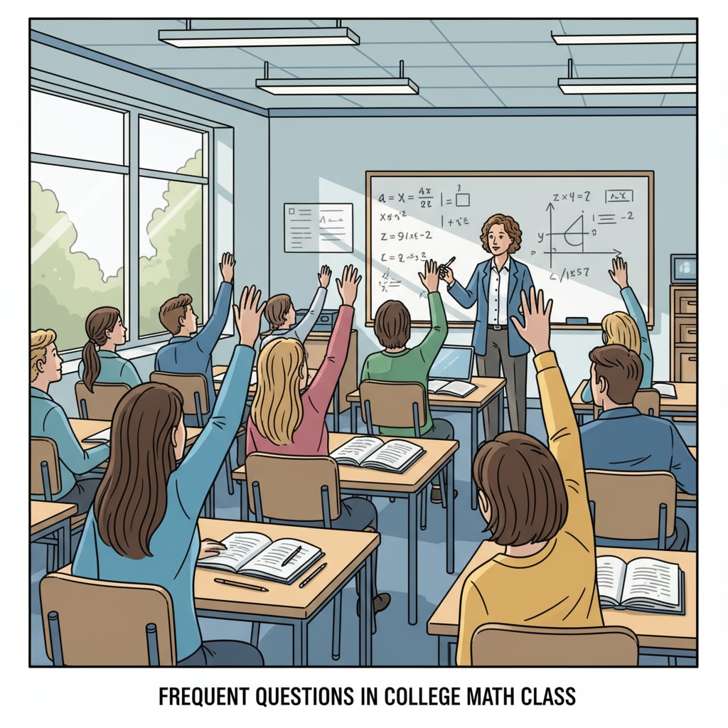 Students asking questions in a college math class, related to college mathematics, frequent questioning, and teacher reactions.