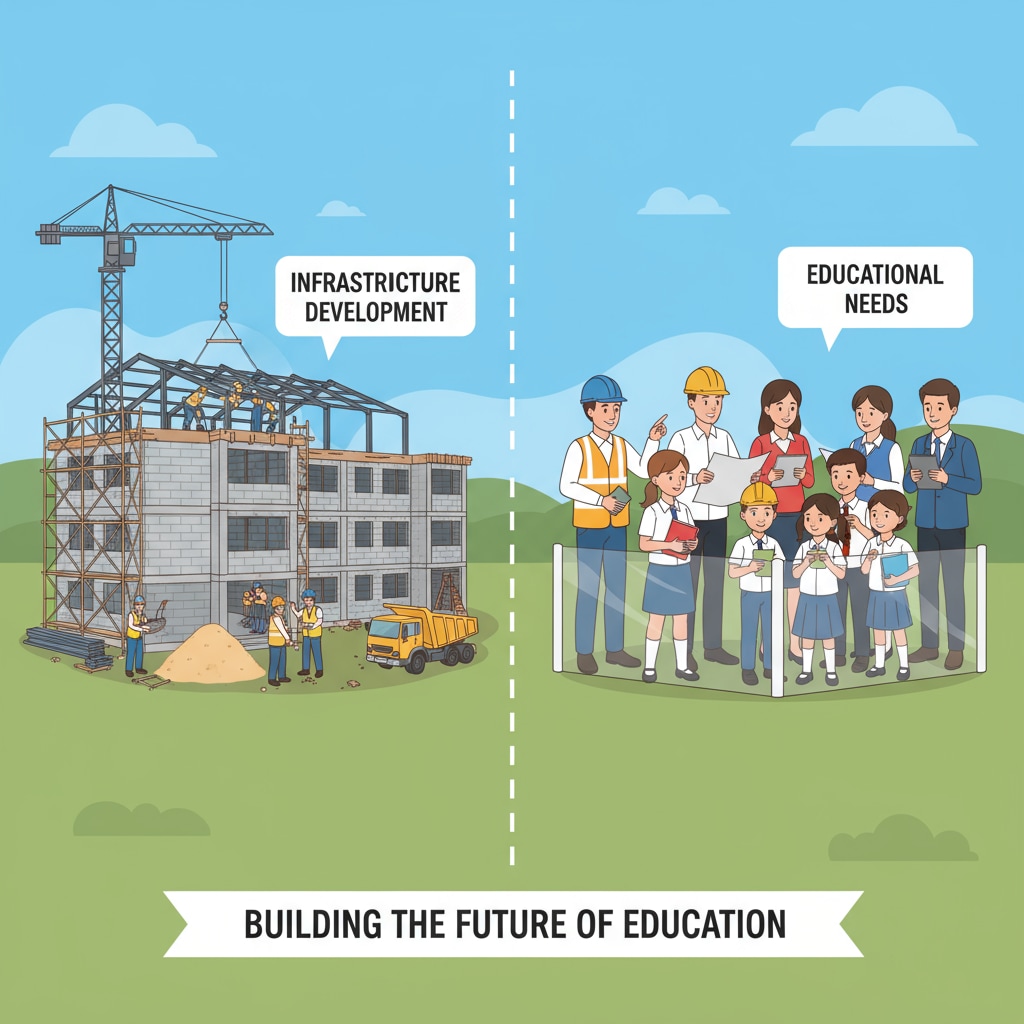 Construction of school building with students and teachers observing, related to education bonds, OSCIM grants, and school funds
