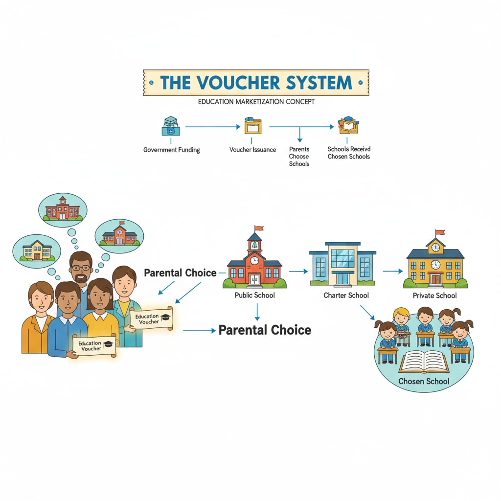 Visual representation of the voucher system for school choice in K12 education marketization
