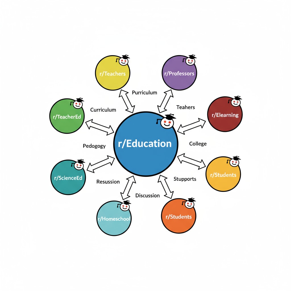 Visual representation of subreddits in Reddit's education community, highlighting educational networks and subreddit resources.