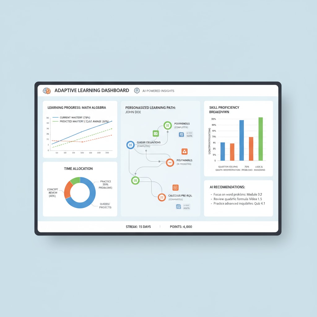 AI-powered adaptive learning platform interface relevant to artificial intelligence, university education, and employment automation