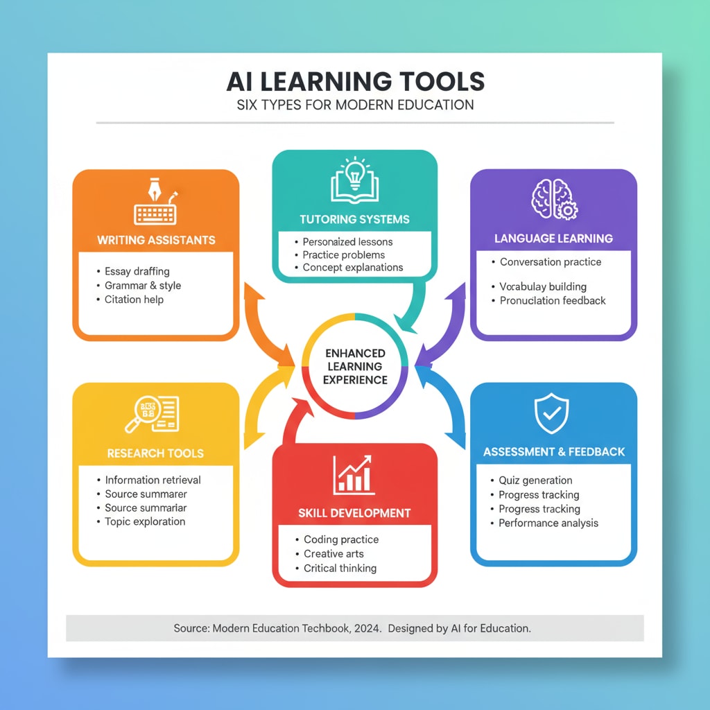 Six types of AI learning tools for education application and learning assistance