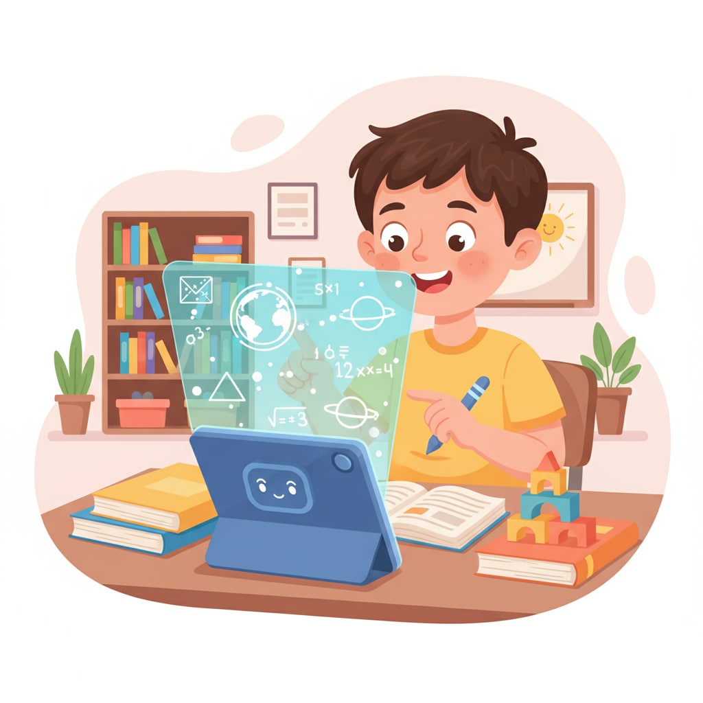 A child using an AI - enabled device for machine learning teaching as part of Derek Li's educational experiment.