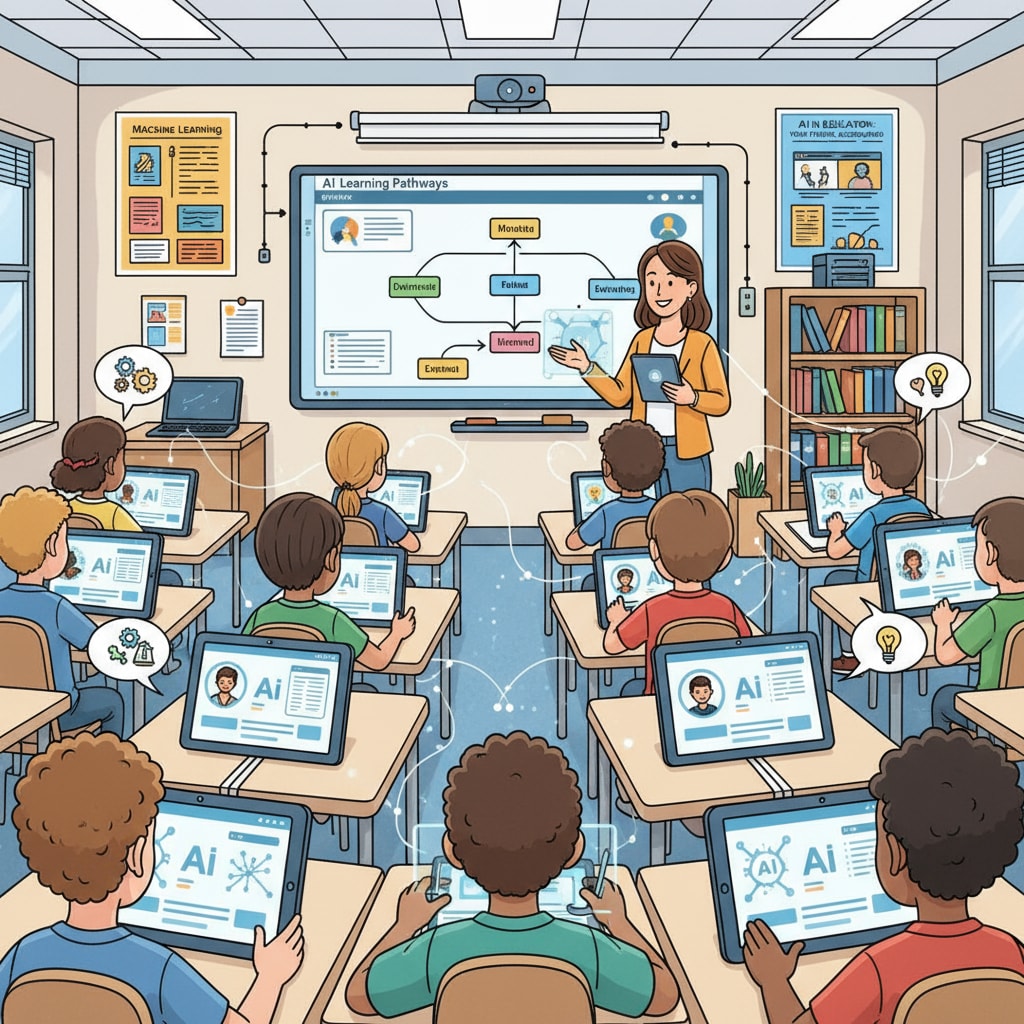 Students in a classroom using AI - based tablets for learning as part of the artificial intelligence education initiative related to Derek Li.