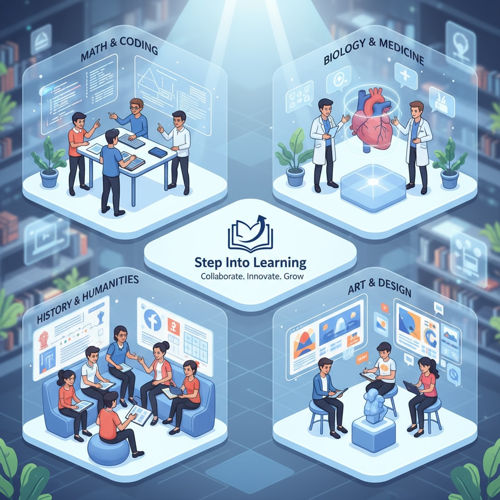 Different study groups on the uncensored learning social platform Step Into Learning