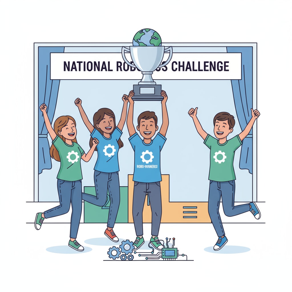 Students celebrating after winning a robotics competition for STEM extracurricular in college application