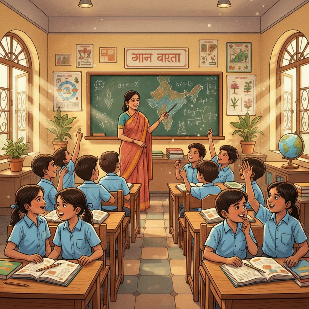 Students actively participating in discussions related to NEP education reform implementation experience in an Indian classroom