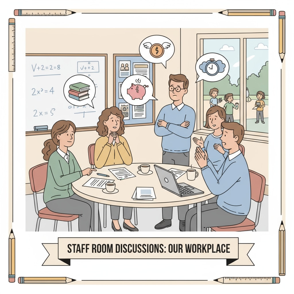 Public school teachers discussing working conditions