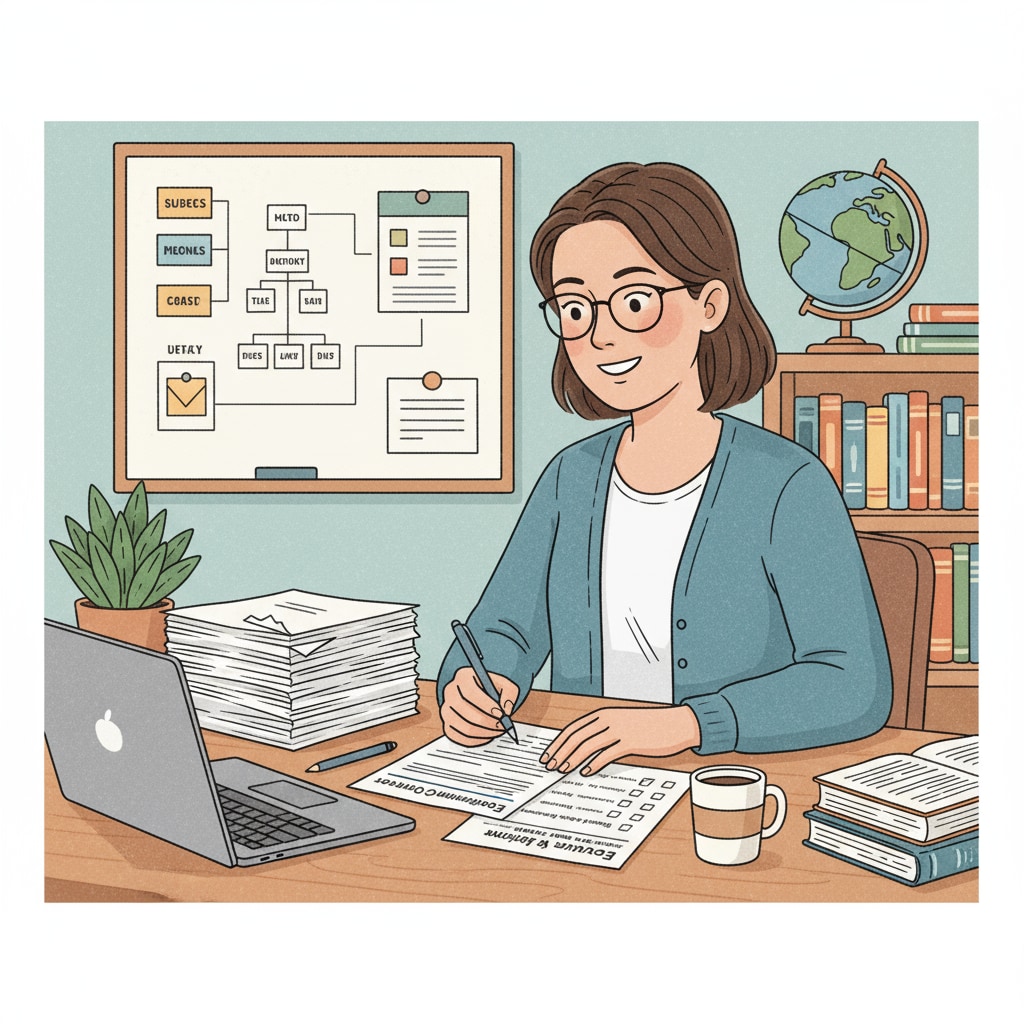 Teacher filling out a questionnaire about working conditions