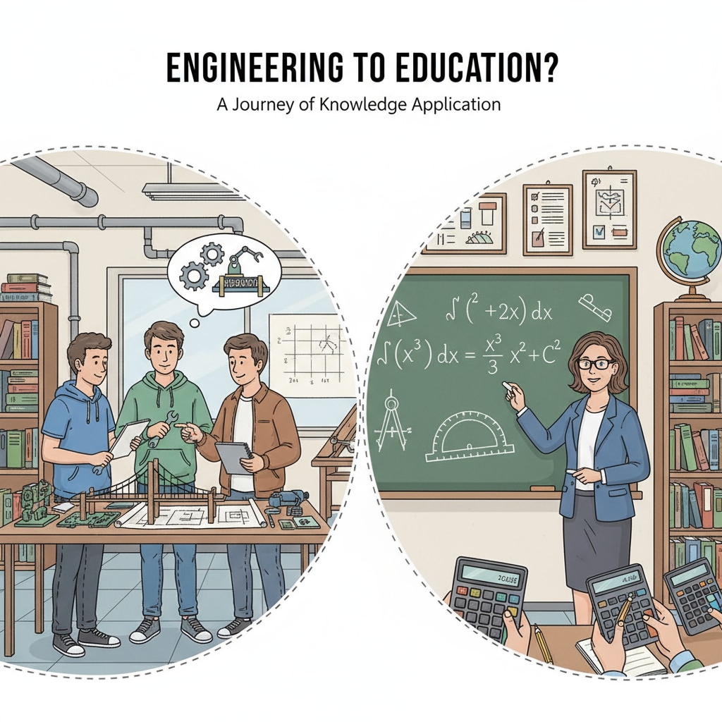 Engineering students and a math teacher representing the transition from engineering degree to math education career.