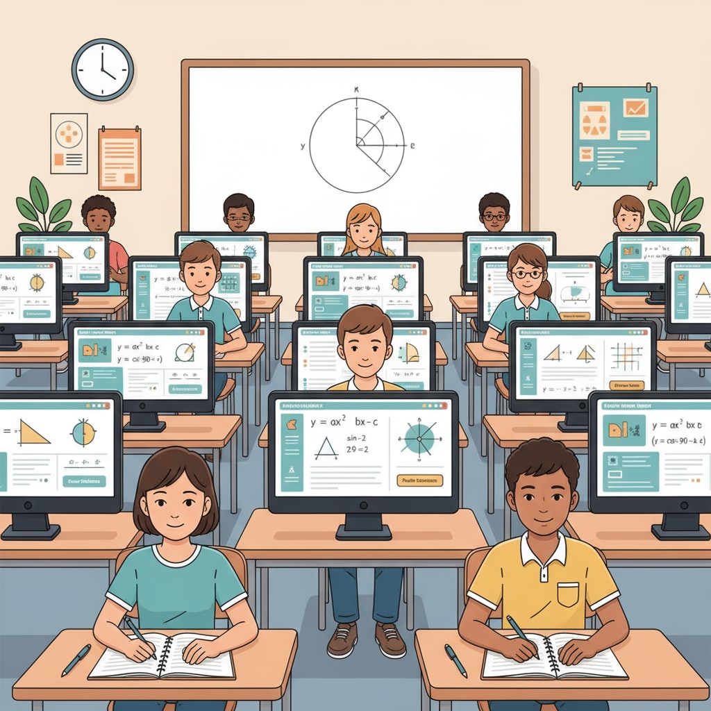 High school students studying math with online learning resources
