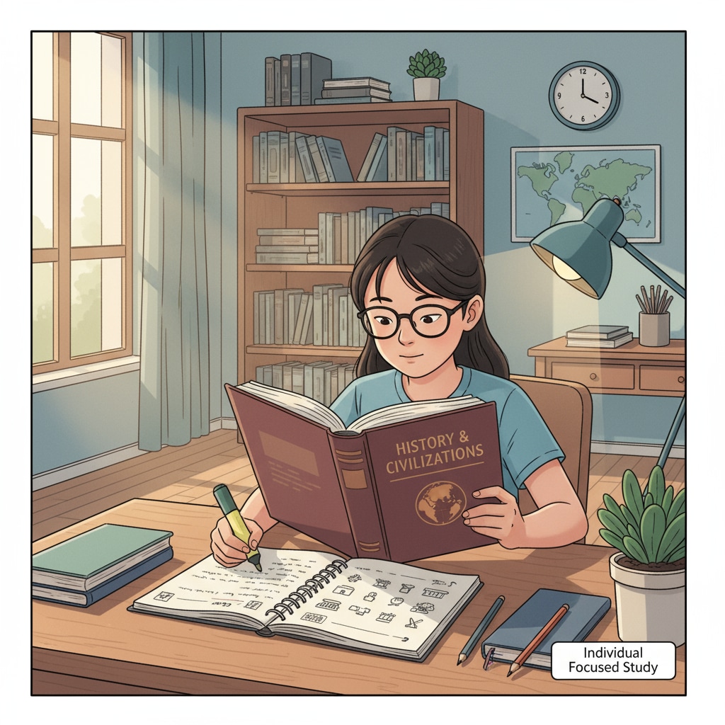 Individual learning scene, depicting a student studying alone for personalized learning effects