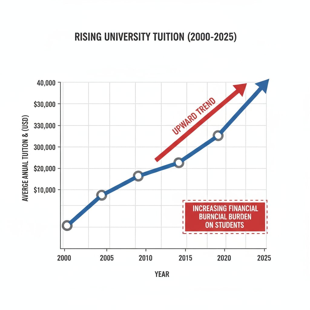 Graph showing the increase in tuition fees of four-year universities related to educational choices