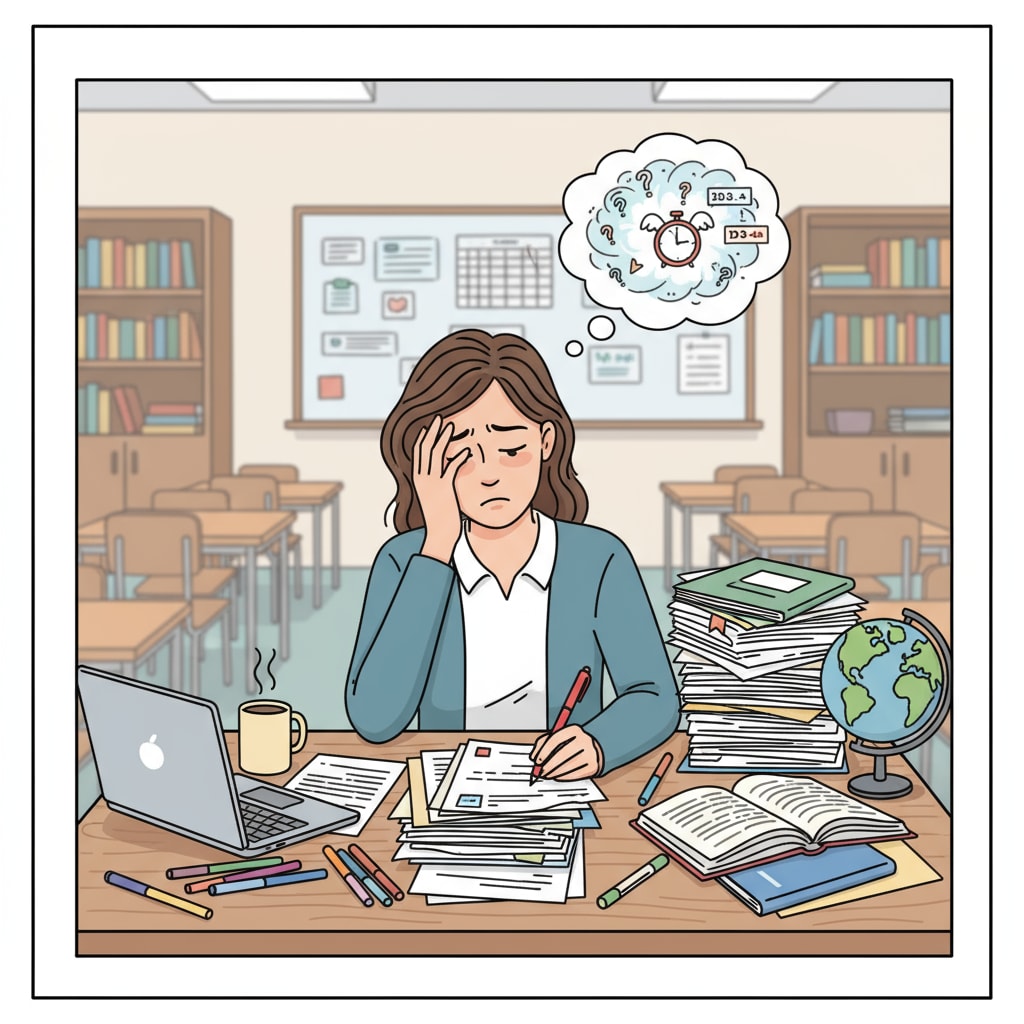 A K12 teacher showing signs of burnout due to heavy teaching tasks