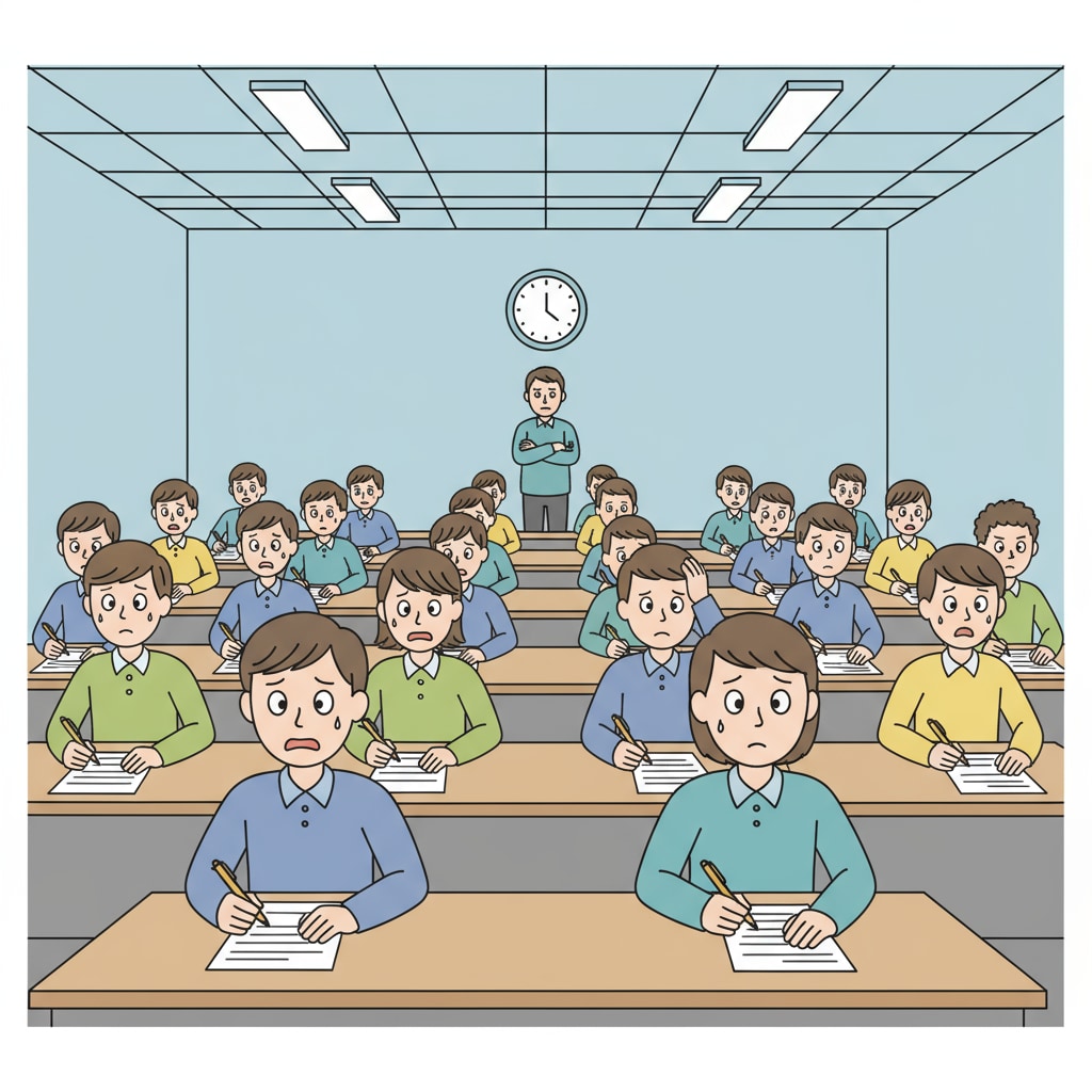 Students showing signs of anxiety during a high-stakes exam