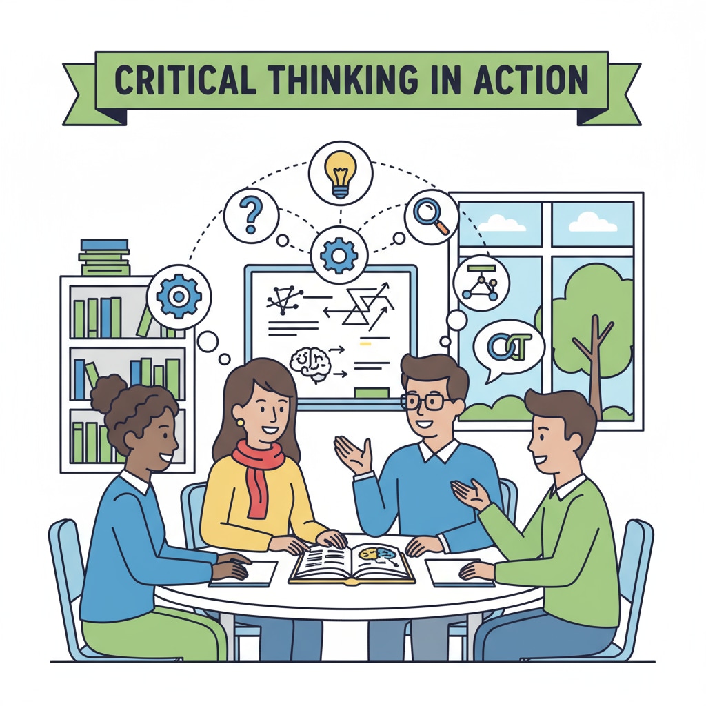 Students engaged in critical thinking discussion, emphasizing the importance of critical thinking in the educational assessment system.