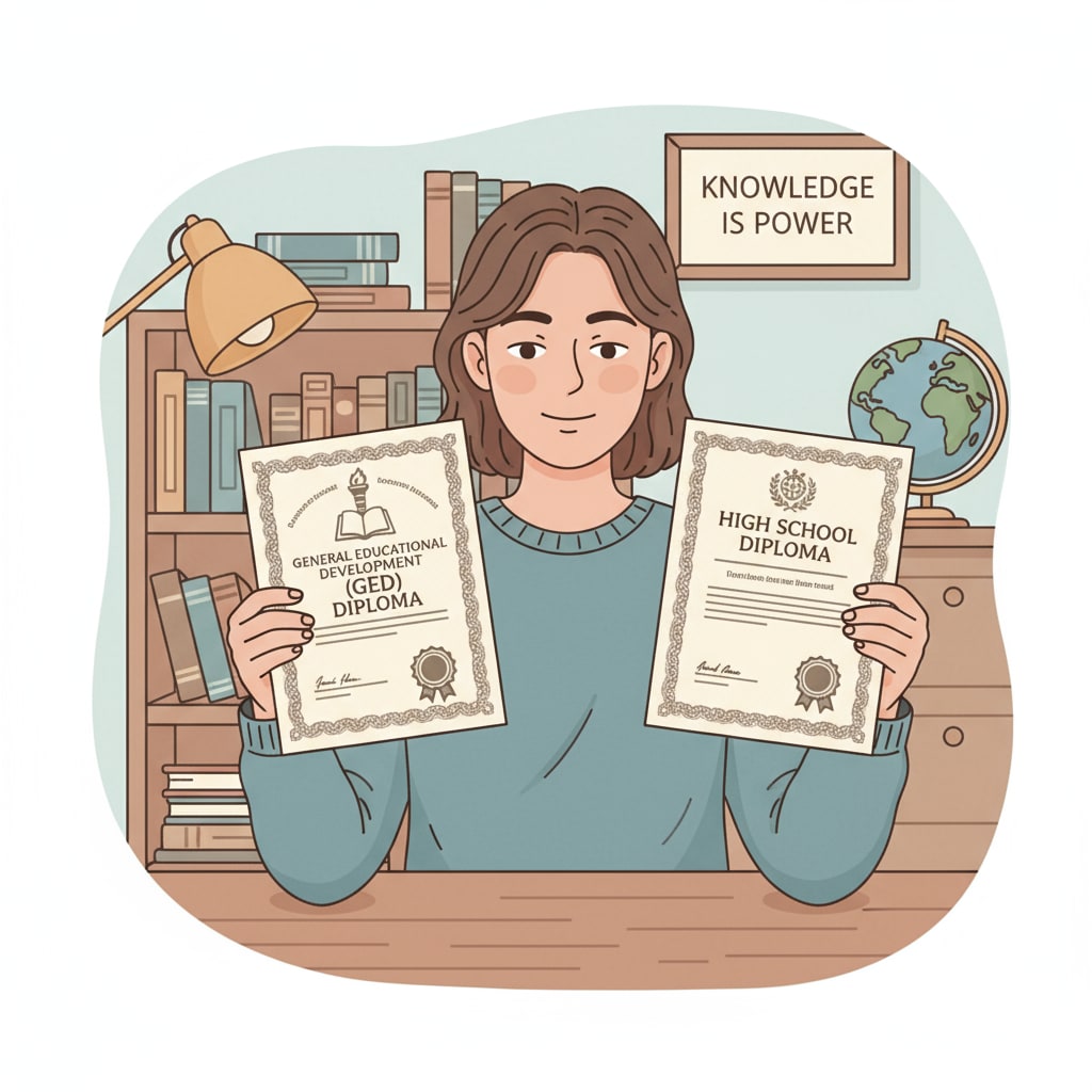 A student considering the choice between GED and high school diploma