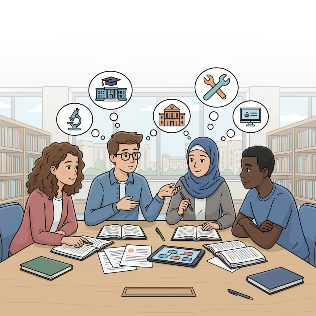 Immigrant students discussing GED tests, high school dropouts, and community college options